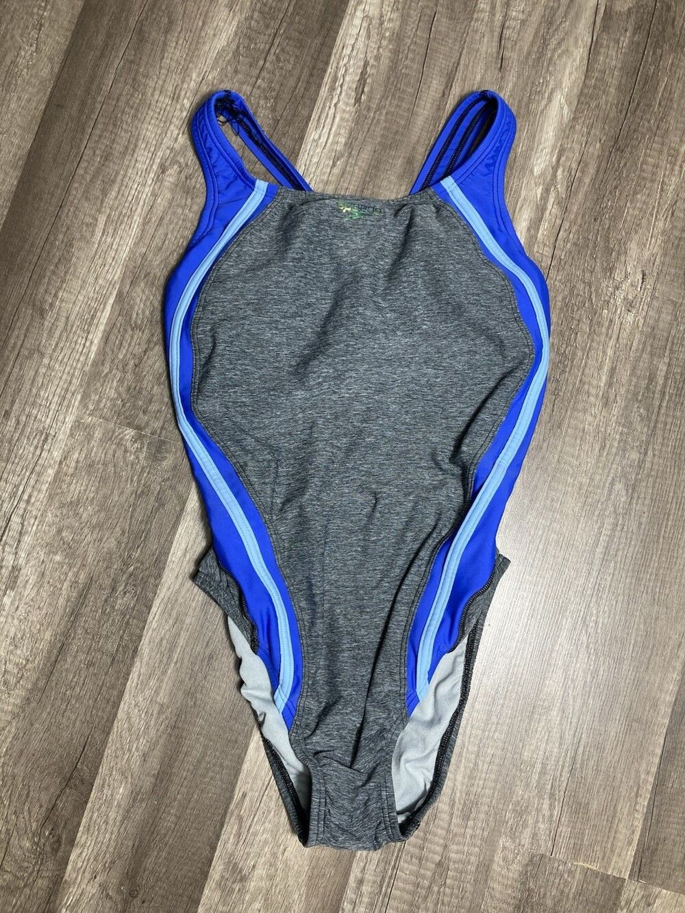 SPEEDO One Piece Swimsuit Womens 4 Gray Blue Swim Suit Razor Back Flaw